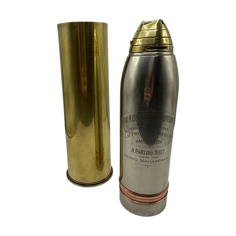 Available is an Antique 1916 Unmarked Gorham Facsimile Shrapnel Shell Cocktail Shaker