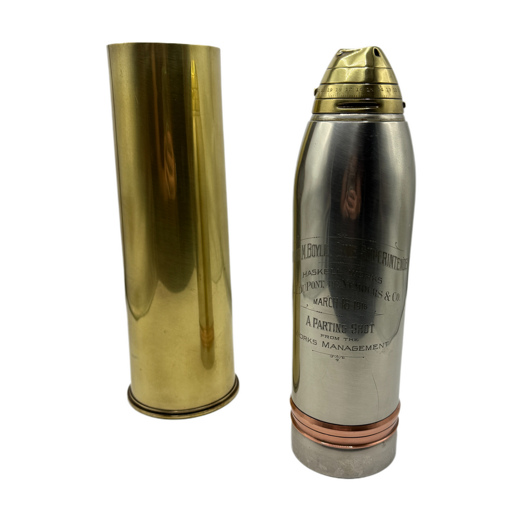 Available is an Antique 1916 Unmarked Gorham Facsimile Shrapnel Shell Cocktail Shaker