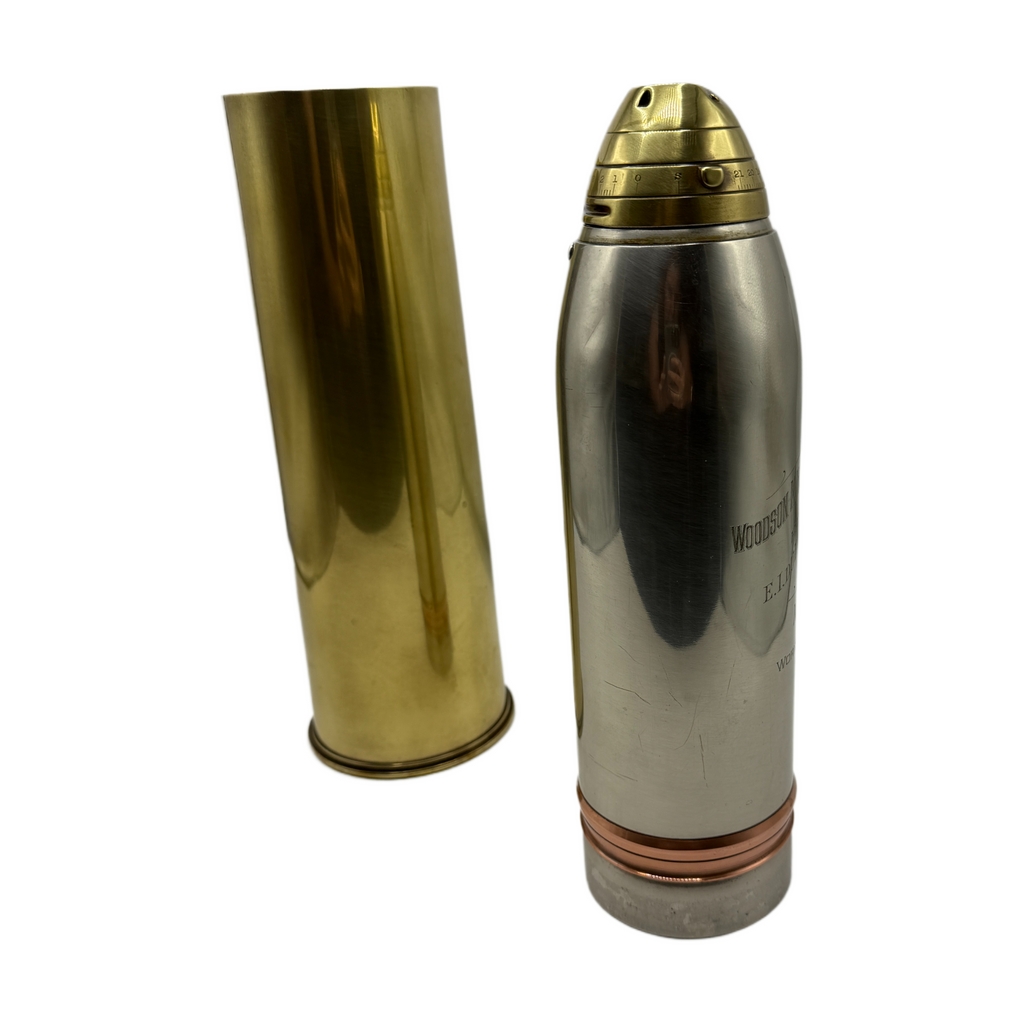 Available is an Antique 1916 Unmarked Gorham Facsimile Shrapnel Shell Cocktail Shaker