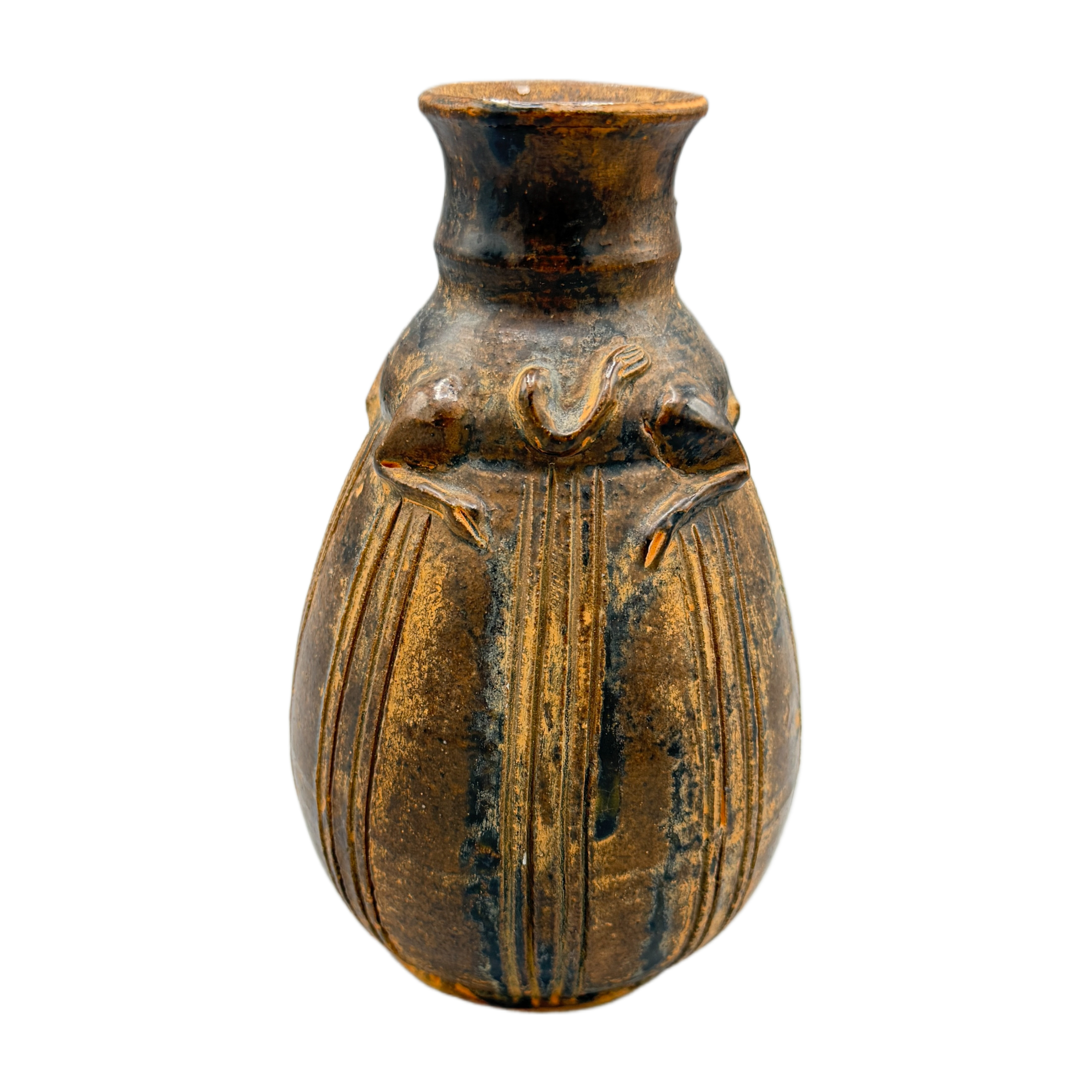 Antique 1800s Glazed Redware Horse Vase