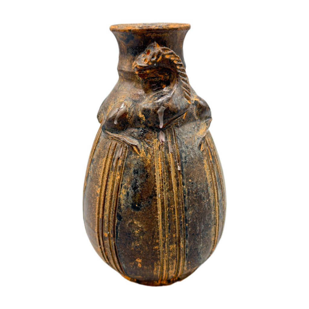 Antique 1800s Glazed Redware Horse Vase