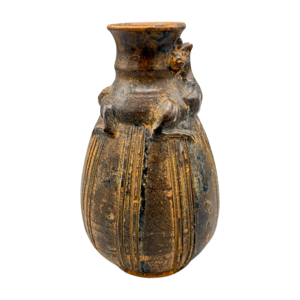 Antique 1800s Glazed Redware Horse Vase