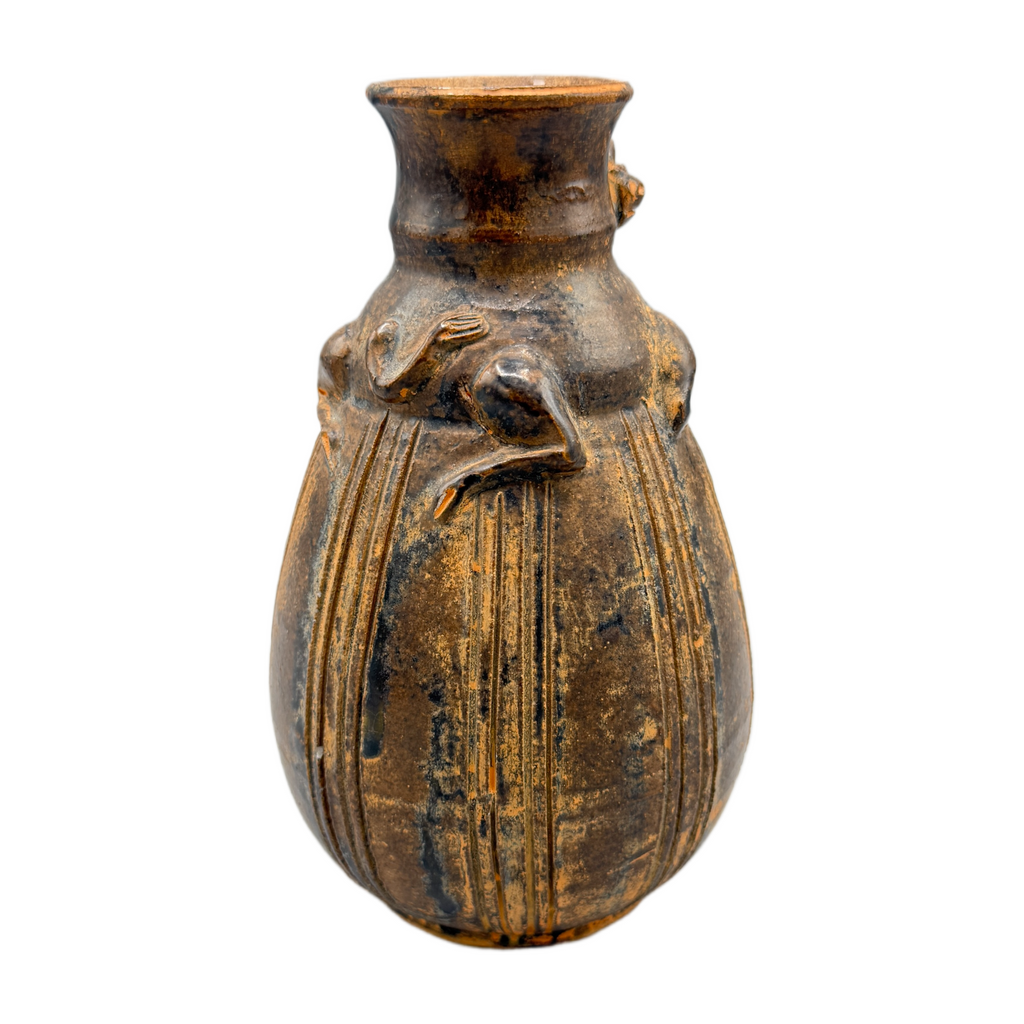 Antique 1800s Glazed Redware Horse Vase