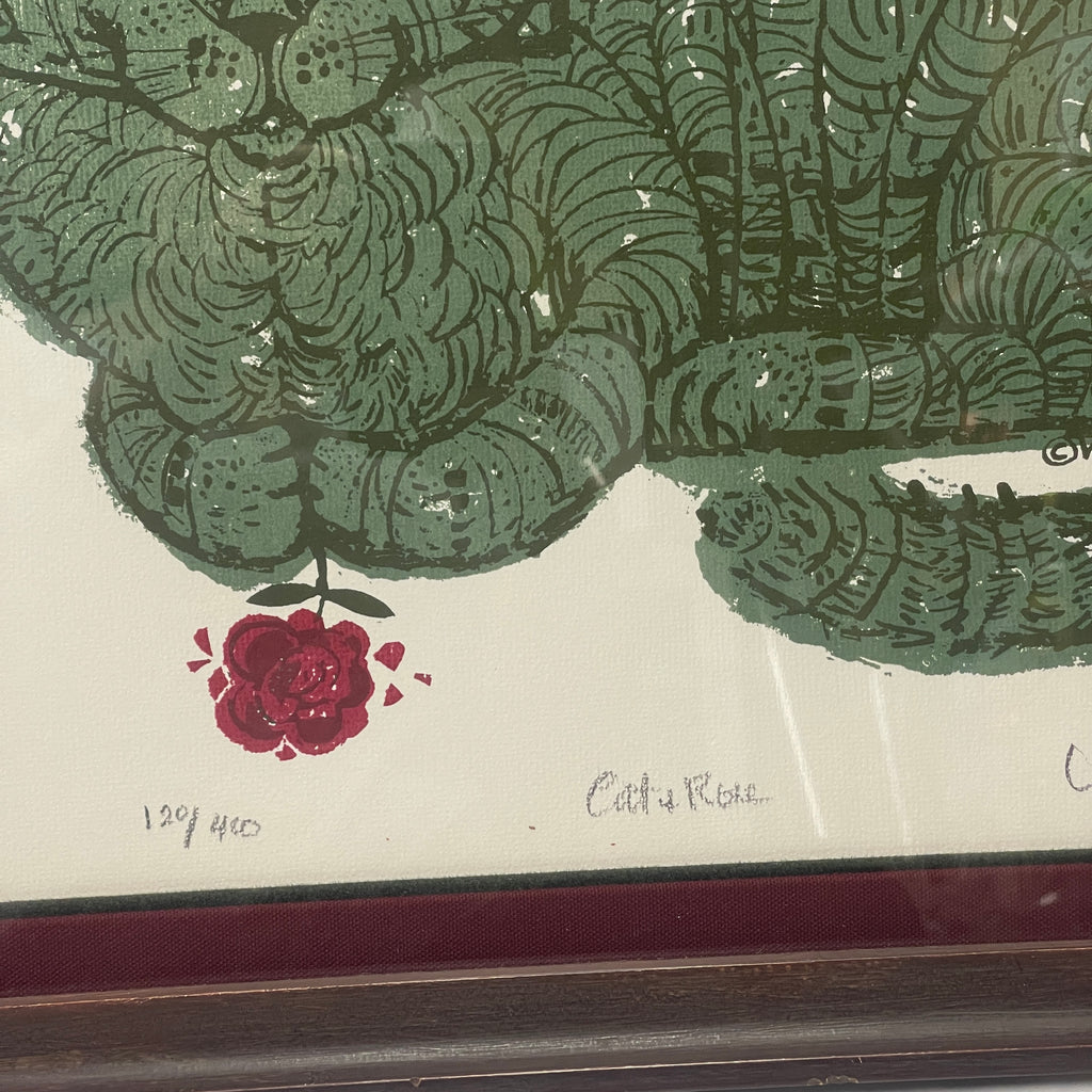 Mid Century Modern David Weidman Framed Cat Serigraph