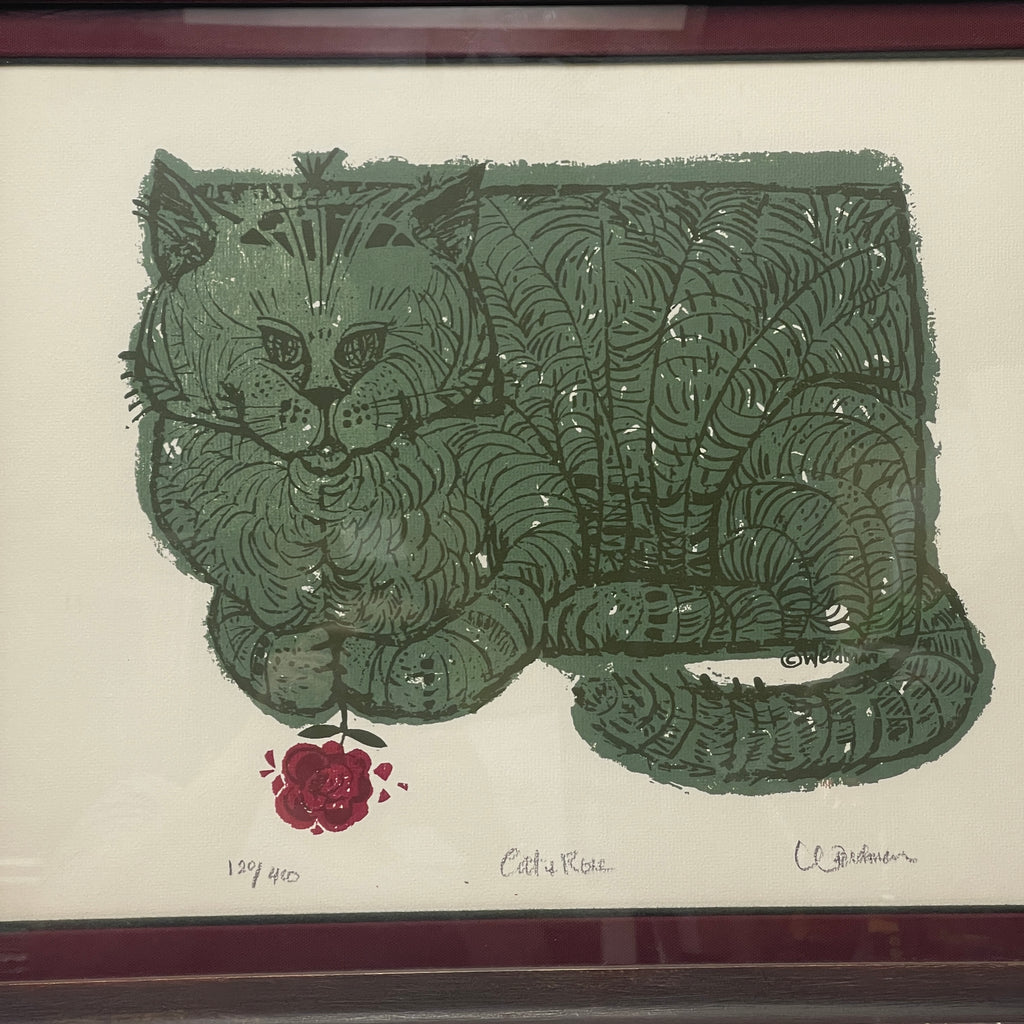 Mid Century Modern David Weidman Framed Cat Serigraph