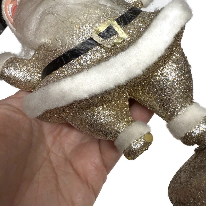 Vintage Gold Glitter Santa Figurine