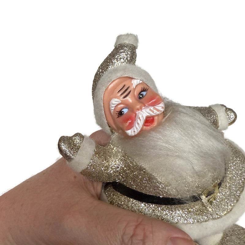 Vintage Gold Glitter Santa Figurine