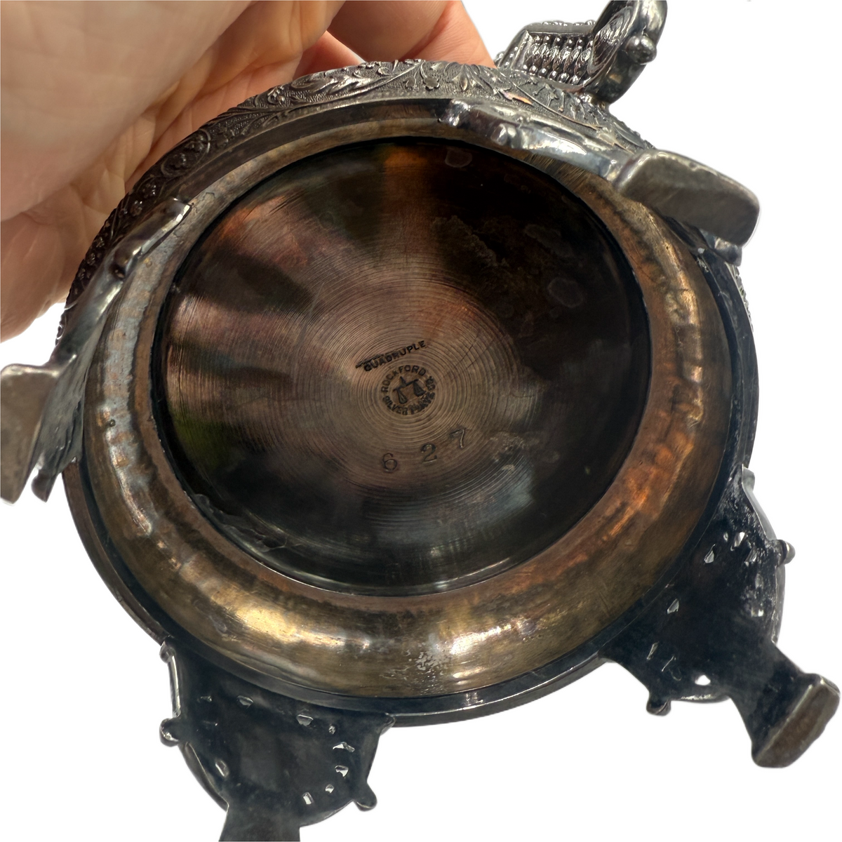 Antique Uranium/ Vaseline Glass Quadruple Silver Plate Pickle Castor