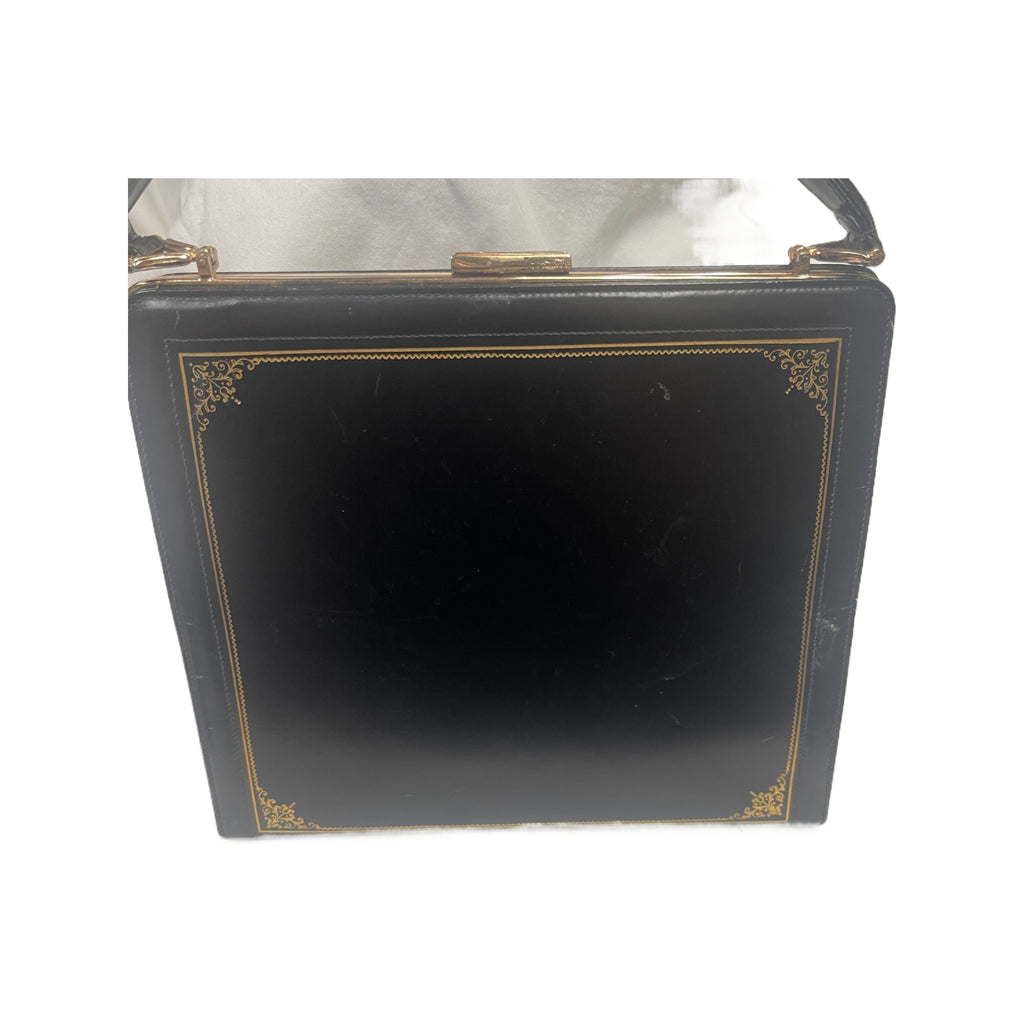 Vintage Scuola Del Cuoio Black Gold Embossed Hand Crafted Purse