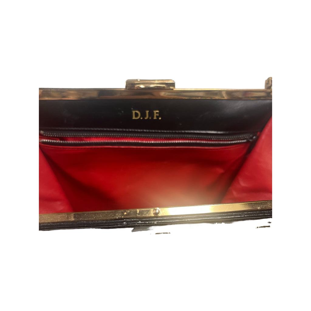 Vintage Scuola Del Cuoio Black Gold Embossed Hand Crafted Purse