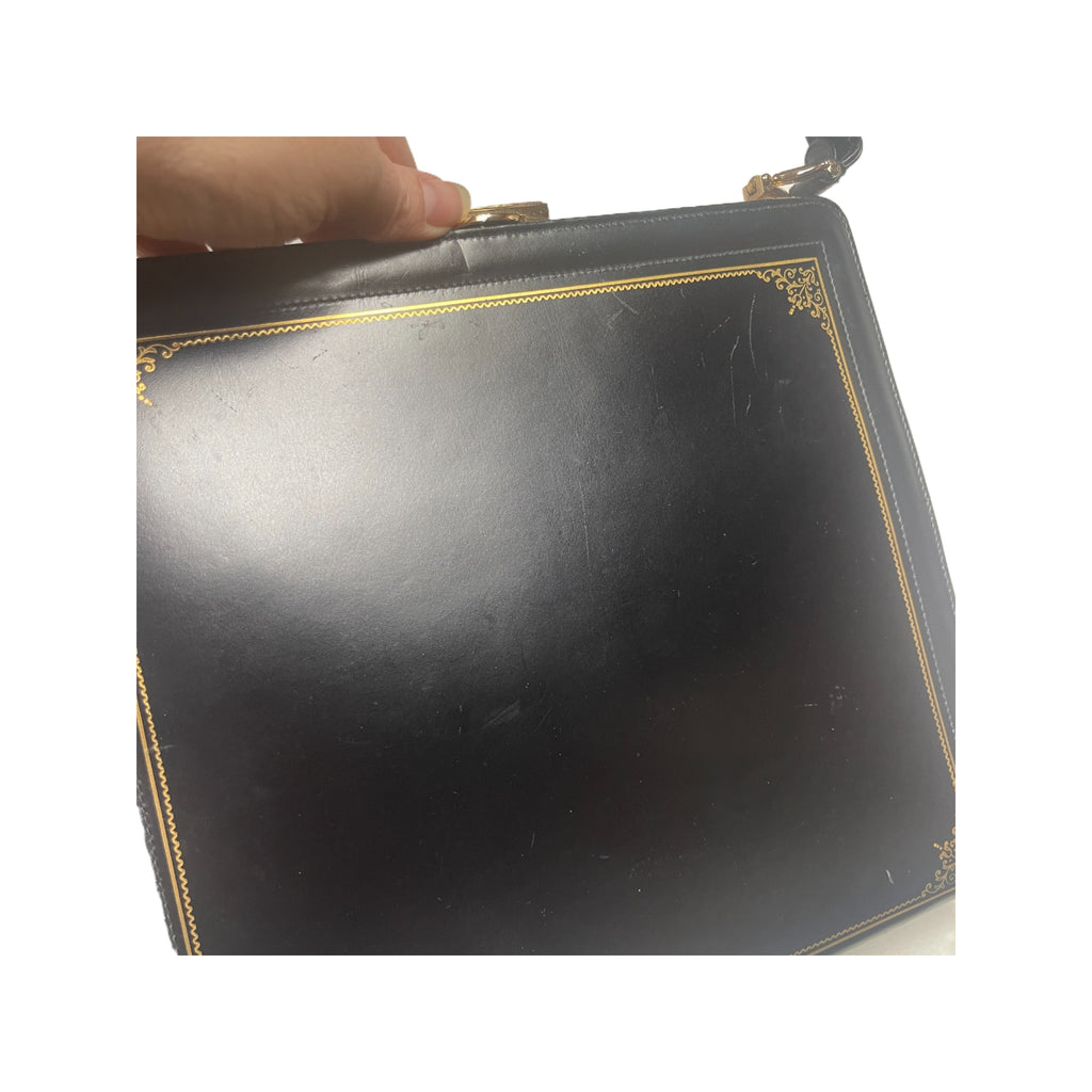 Vintage Scuola Del Cuoio Black Gold Embossed Hand Crafted Purse