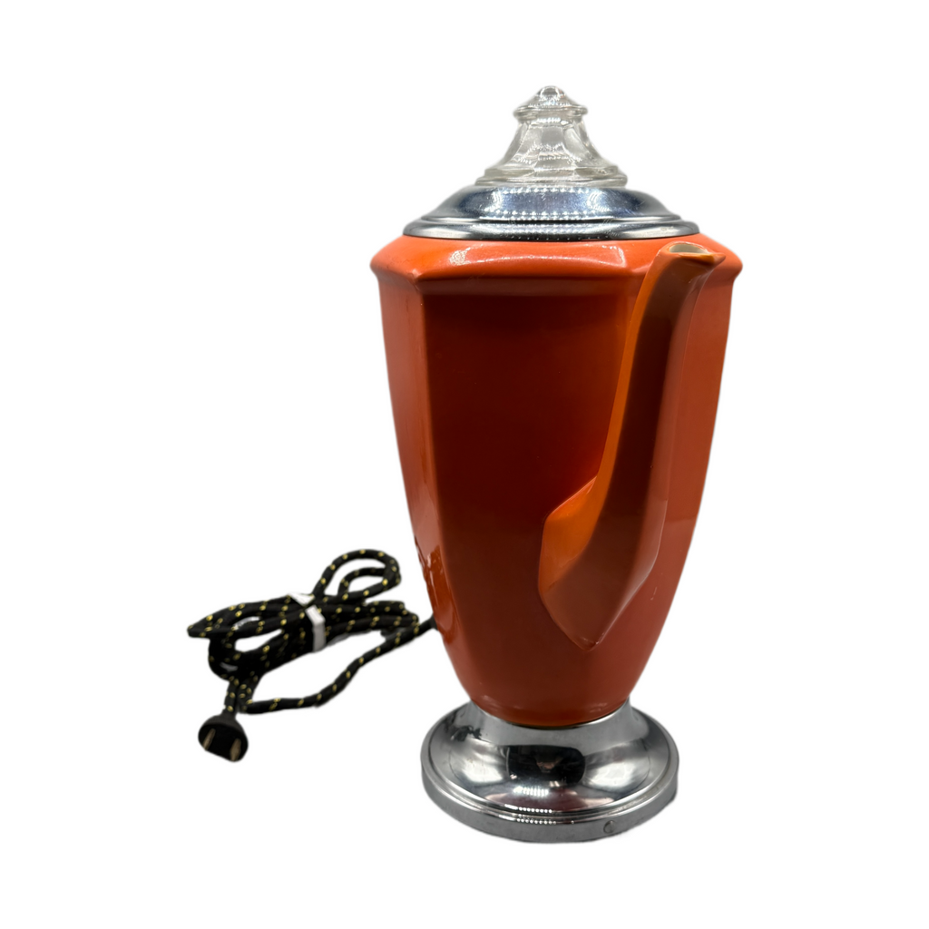 Antique Orange Porcelain Electric Percolator