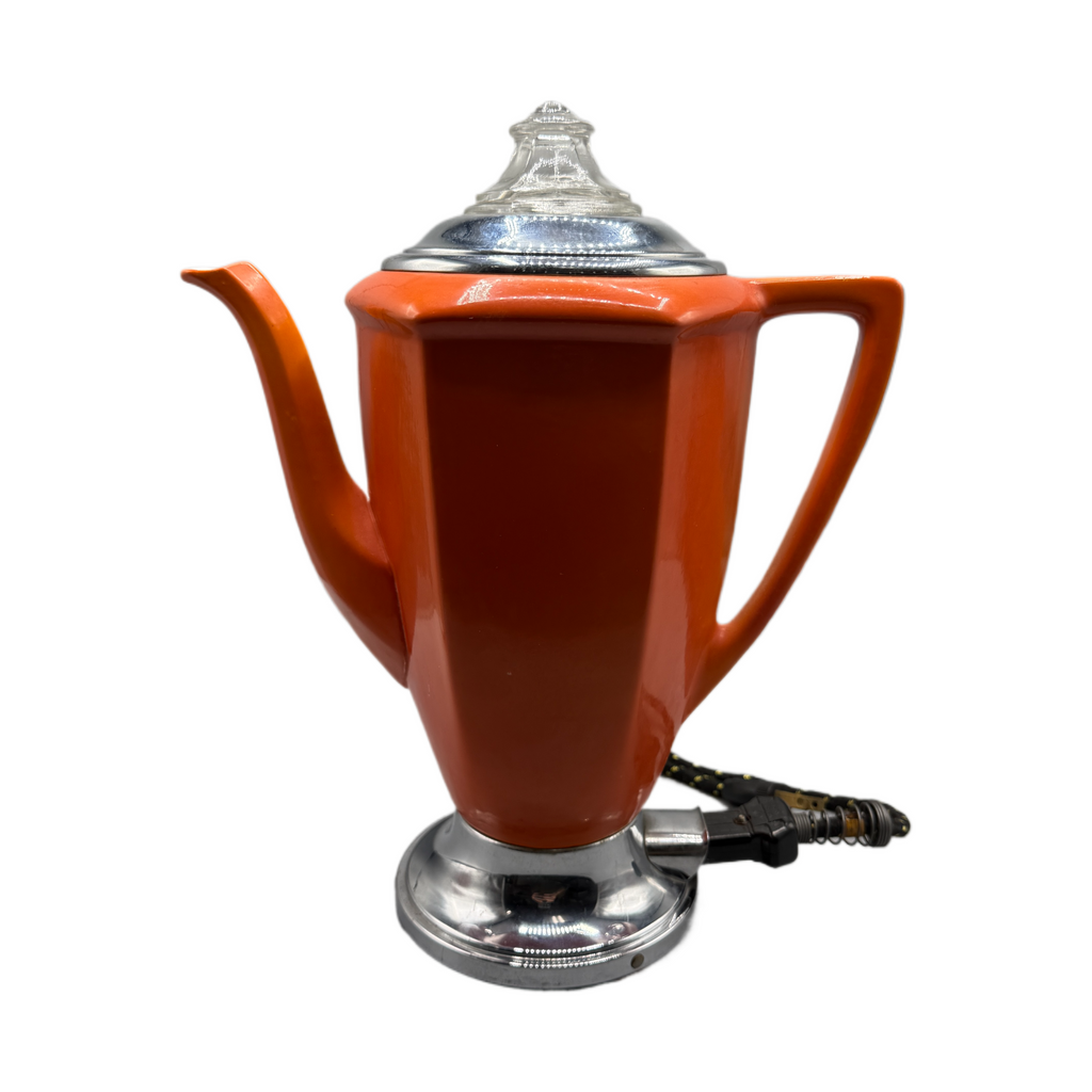 Antique Orange Porcelain Electric Percolator