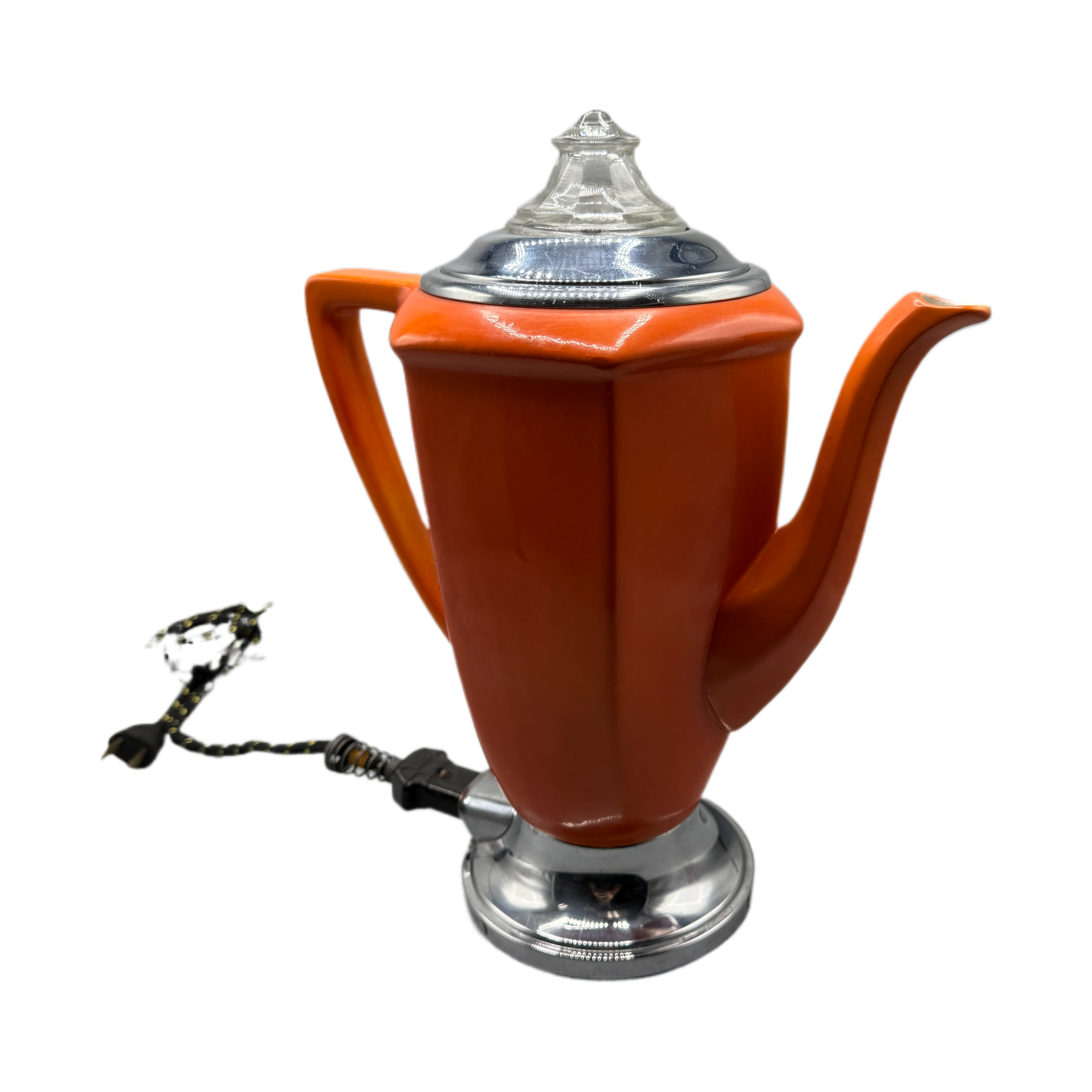 Antique Orange Porcelain Electric Percolator
