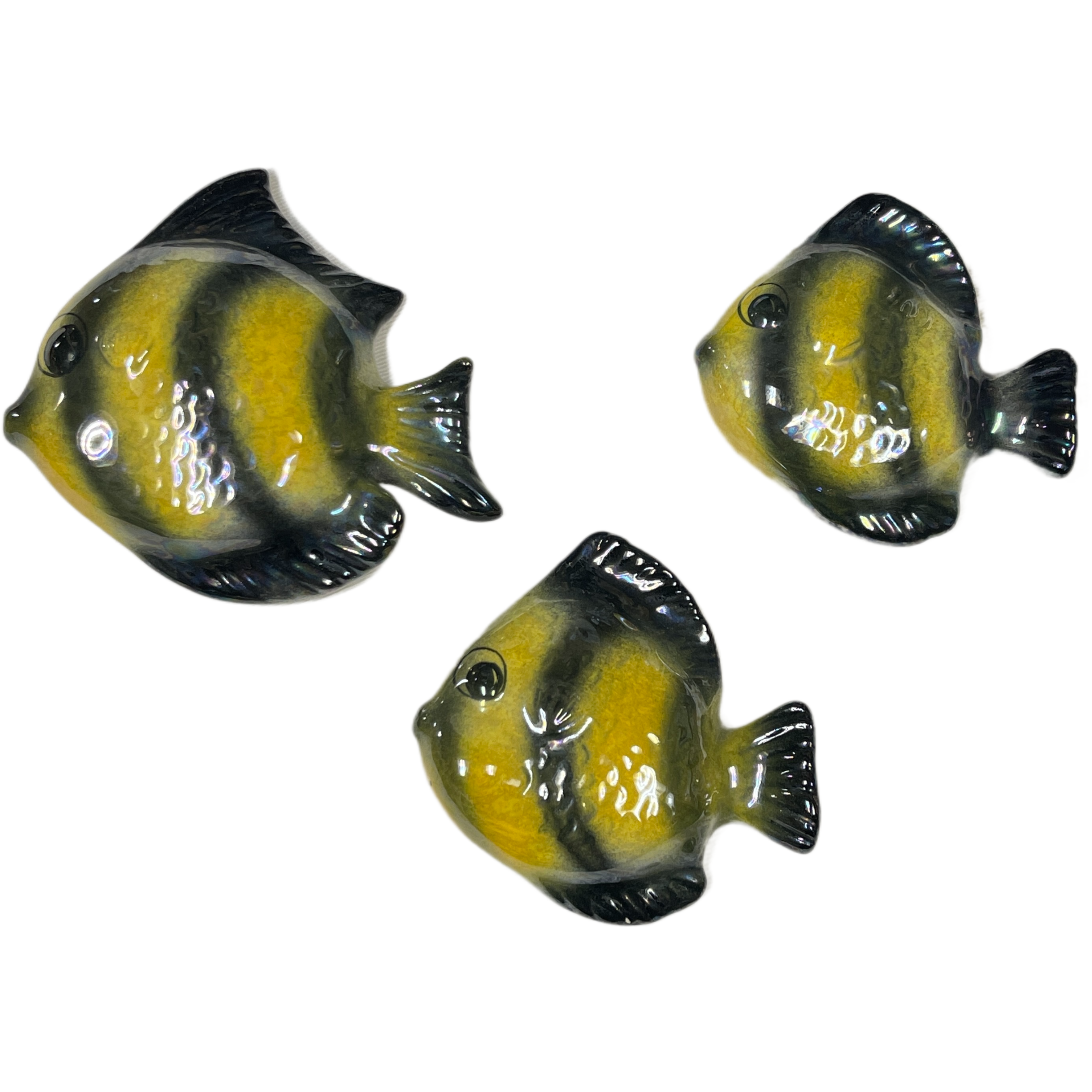 Vintage Set of 3 Black & Yellow Fish Wall Plaques