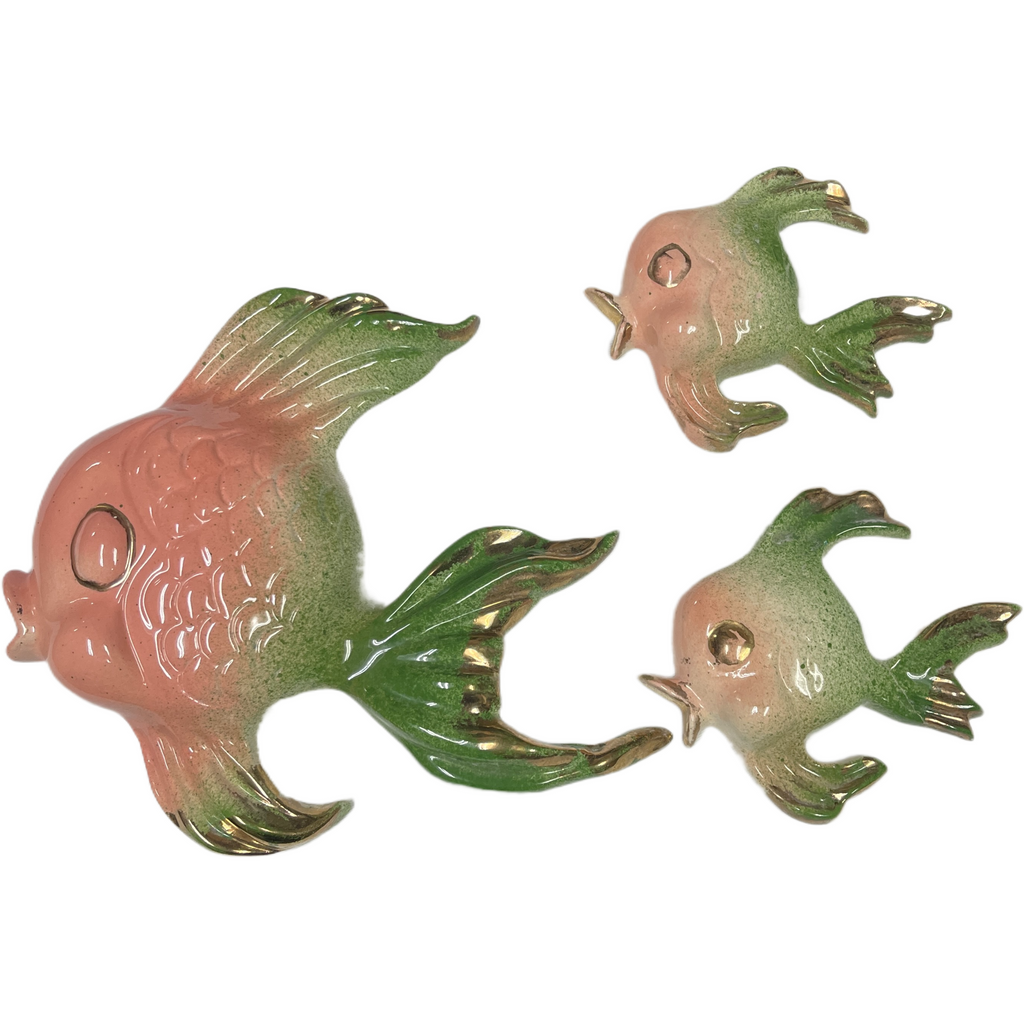 Vintage Set of 3 Ceramic Fish Wall Plaques (As Is)