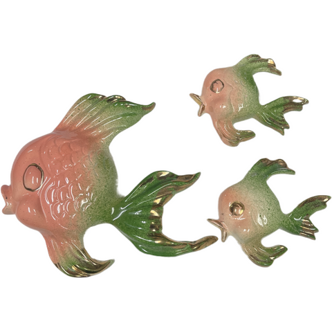 Vintage Set of 3 Ceramic Fish Wall Plaques (As Is)