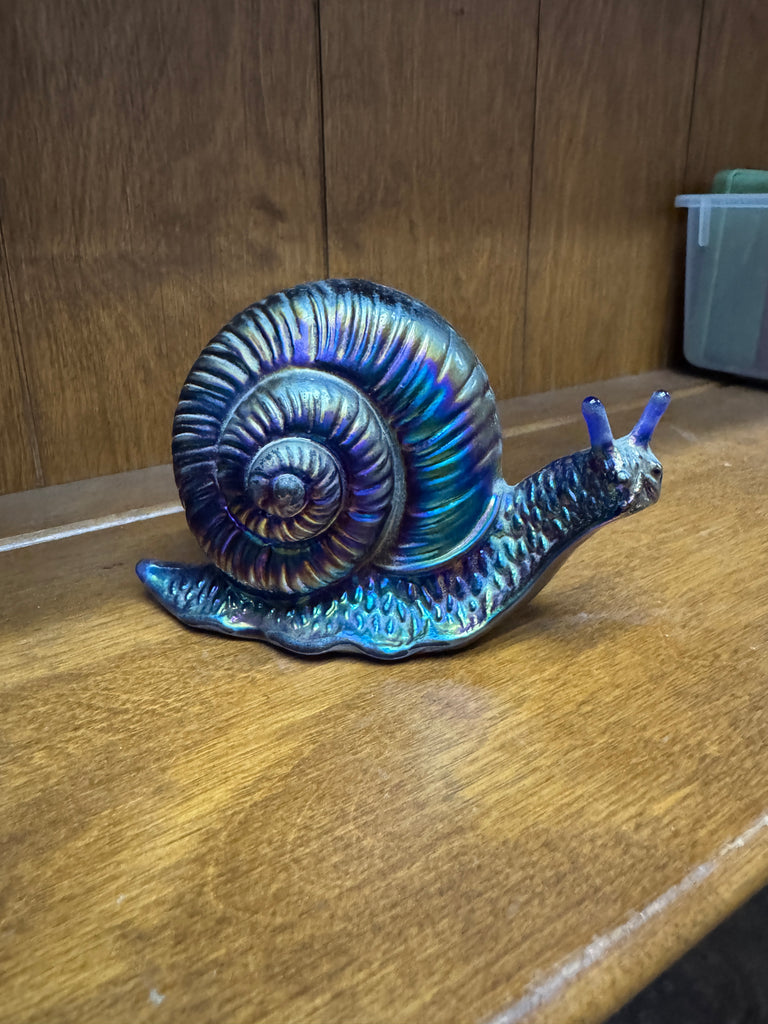 Vintage Carnival Glass Blue Cobalt Fenton Snail Figurine
