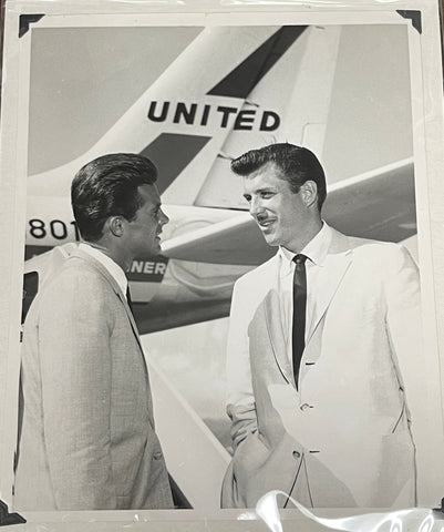 Vintage 1960 Promo Photograph United Airlines With Hawaiian Eye Stars Robert Conrad & Anthony Eisley