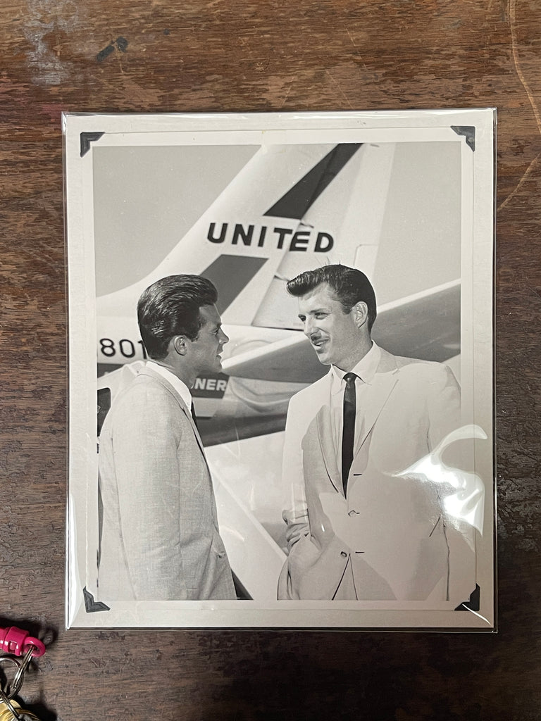 Vintage 1960 Promo Photograph United Airlines With Hawaiian Eye Stars Robert Conrad & Anthony Eisley
