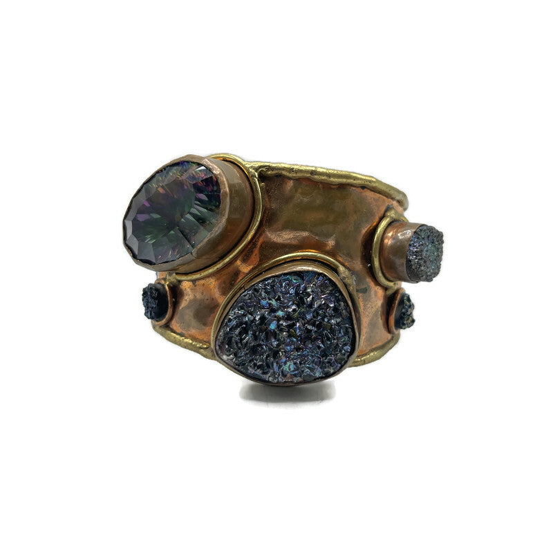 VIntage Copper & Brass Mystic Topaz, Druzy Quartz Cuff Bracelet