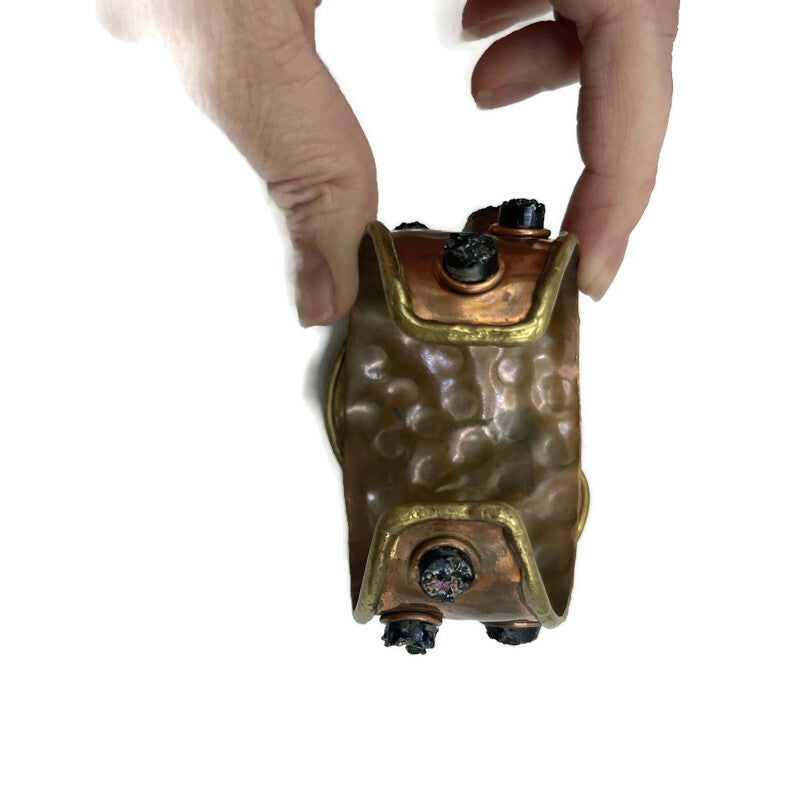 VIntage Copper & Brass Mystic Topaz, Druzy Quartz Cuff Bracelet