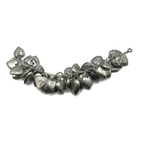 Vintage Sterling Silver Love Token Puffy Hearts Bracelet