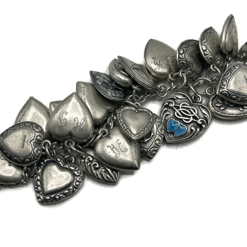 Vintage Sterling Silver Love Token Puffy Hearts Bracelet