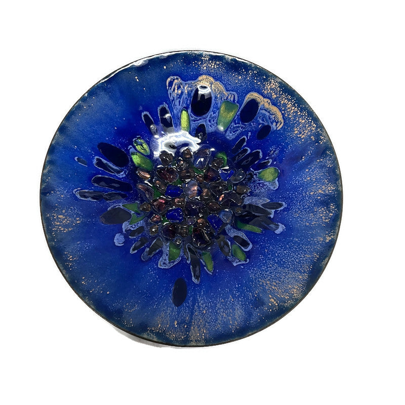 Vintage Signed Myrna Eaton “ Jewels on Copper” Enamel Plate