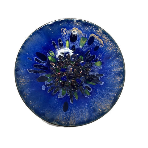 Vintage Signed Myrna Eaton “ Jewels on Copper” Enamel Plate