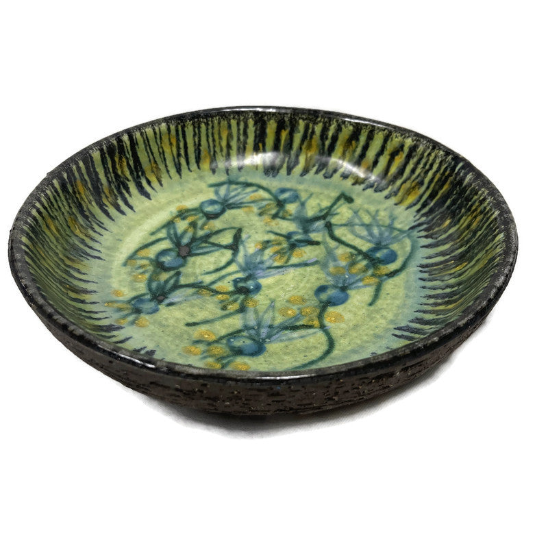 Mid Century Modern Hand Painted Footed Dish Marked Denmark