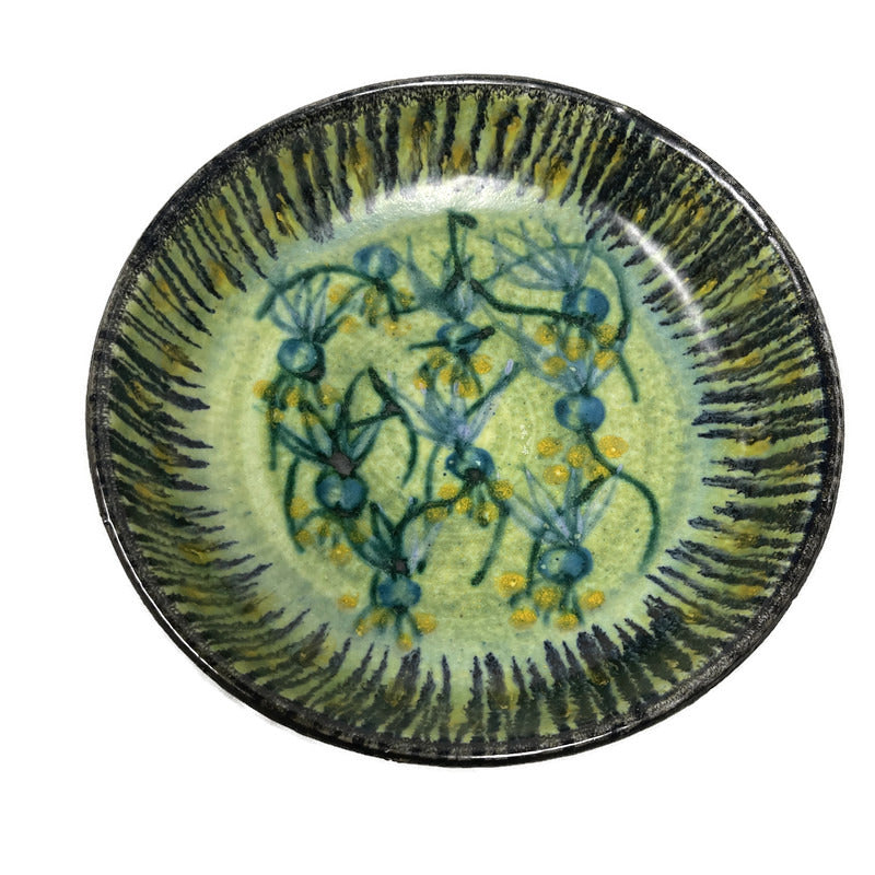 Mid Century Modern Hand Painted Footed Dish Marked Denmark