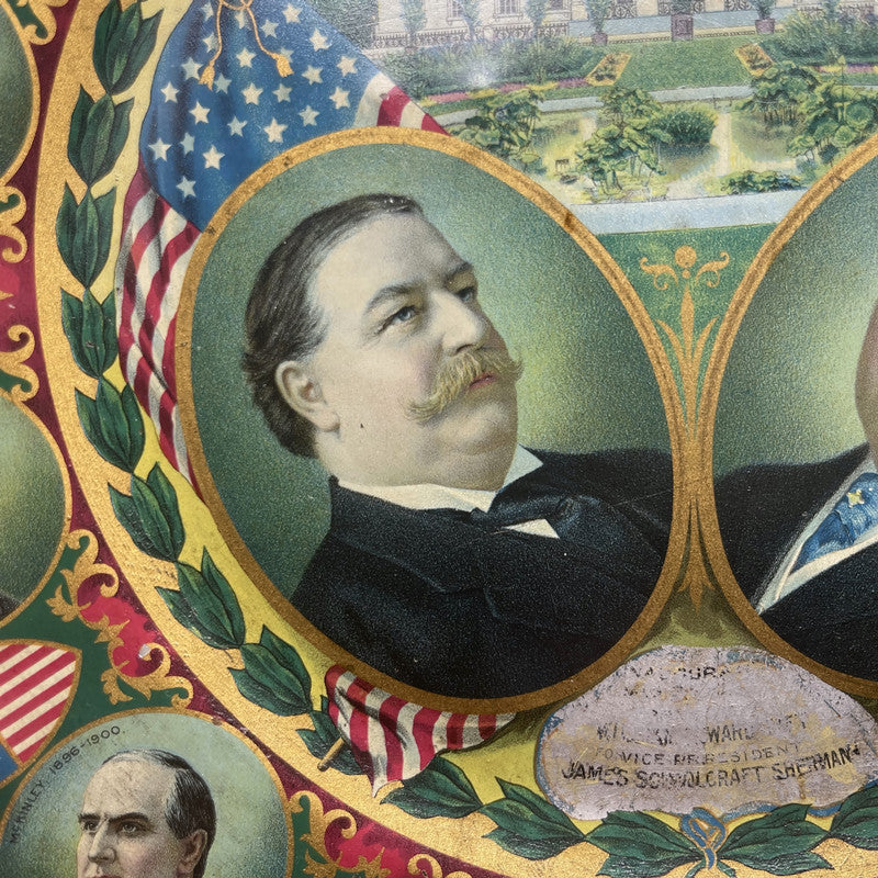 Antique 1908 Taft & Sherman Political Tin Litho Plate / Tray
