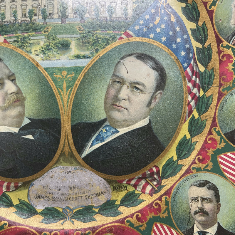 Antique 1908 Taft & Sherman Political Tin Litho Plate / Tray
