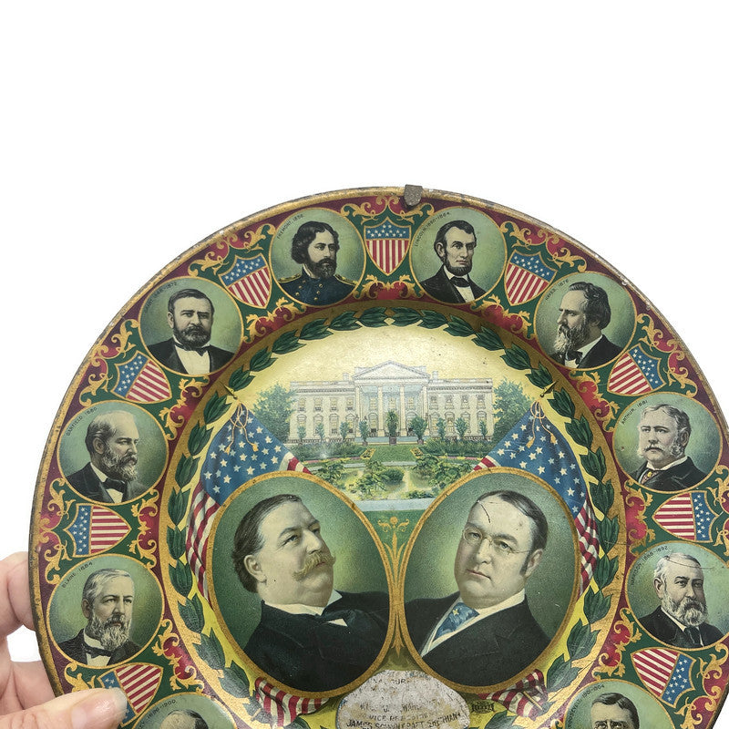 Antique 1908 Taft & Sherman Political Tin Litho Plate / Tray