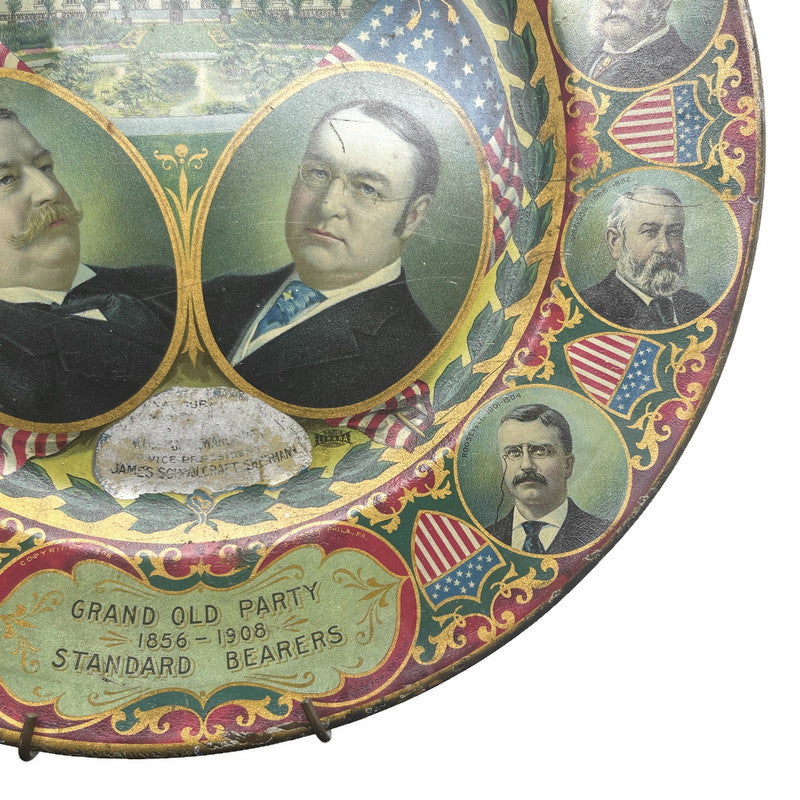 Antique 1908 Taft & Sherman Political Tin Litho Plate / Tray