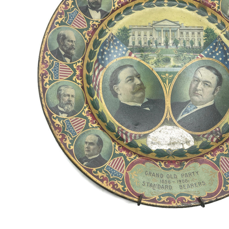 Antique 1908 Taft & Sherman Political Tin Litho Plate / Tray