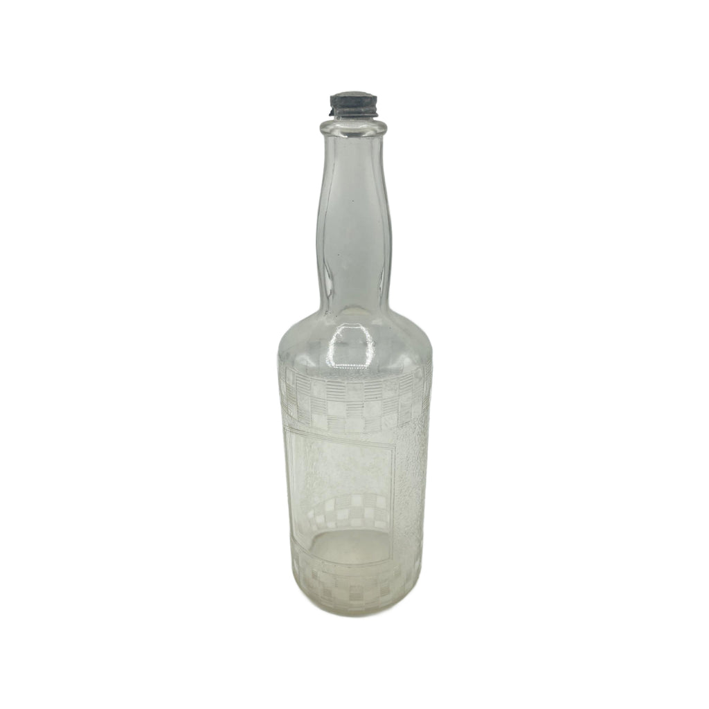 Antique Clear Glass Embossed Barbers Bottle