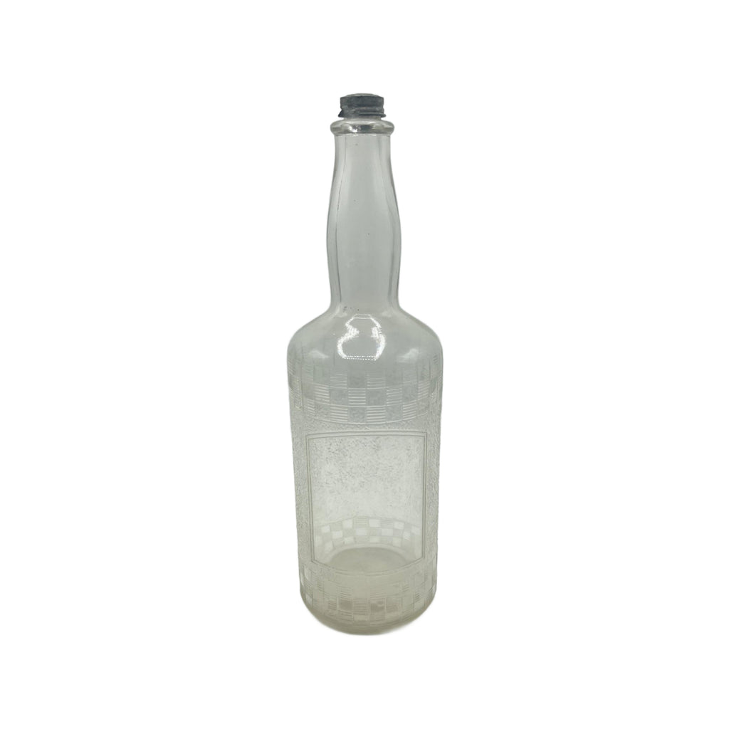 Antique Clear Glass Embossed Barbers Bottle