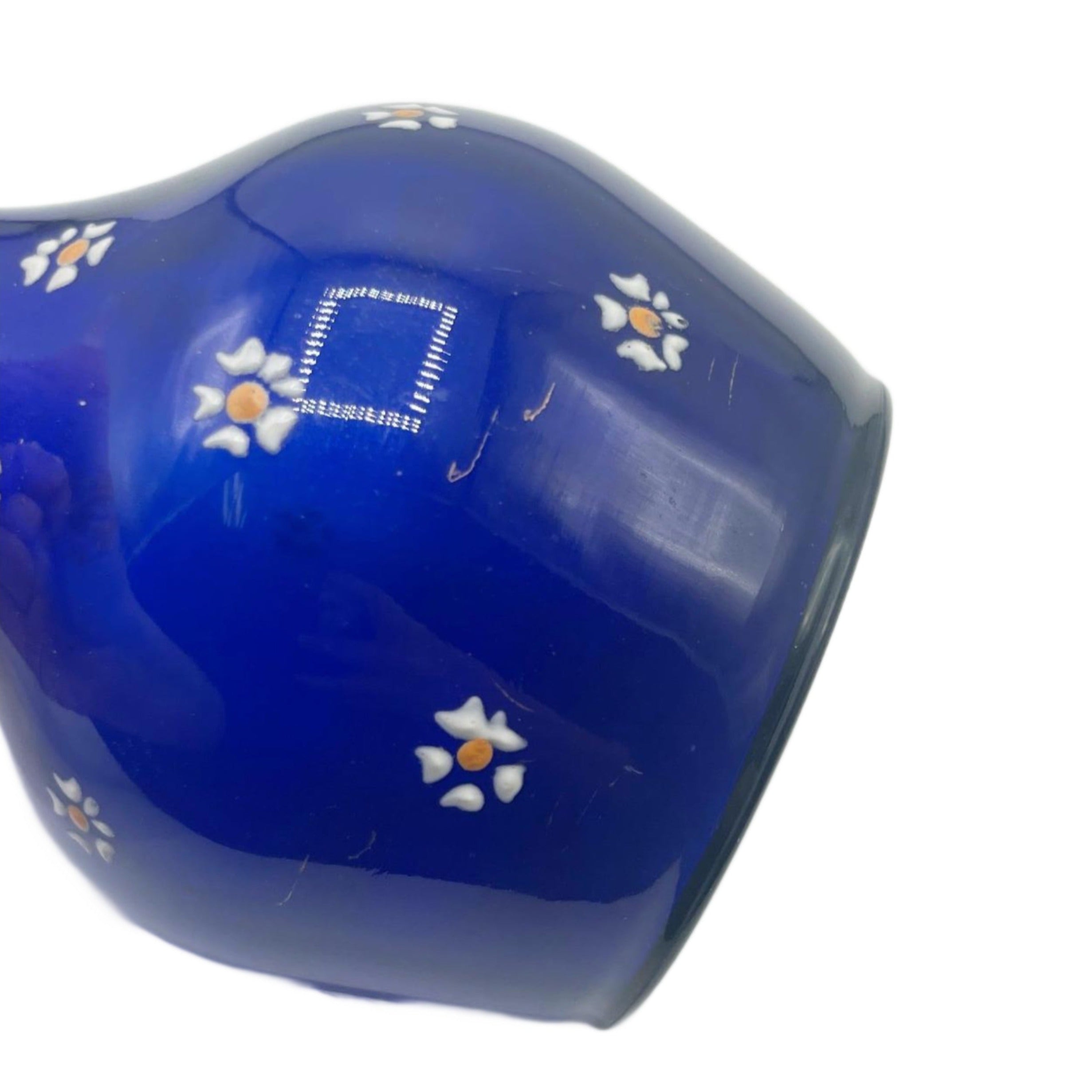 Antique Cobalt Blue Glass Barber Bottle W/ Floral Design