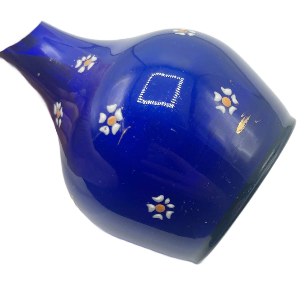 Antique Cobalt Blue Glass Barber Bottle  W/ Floral Design