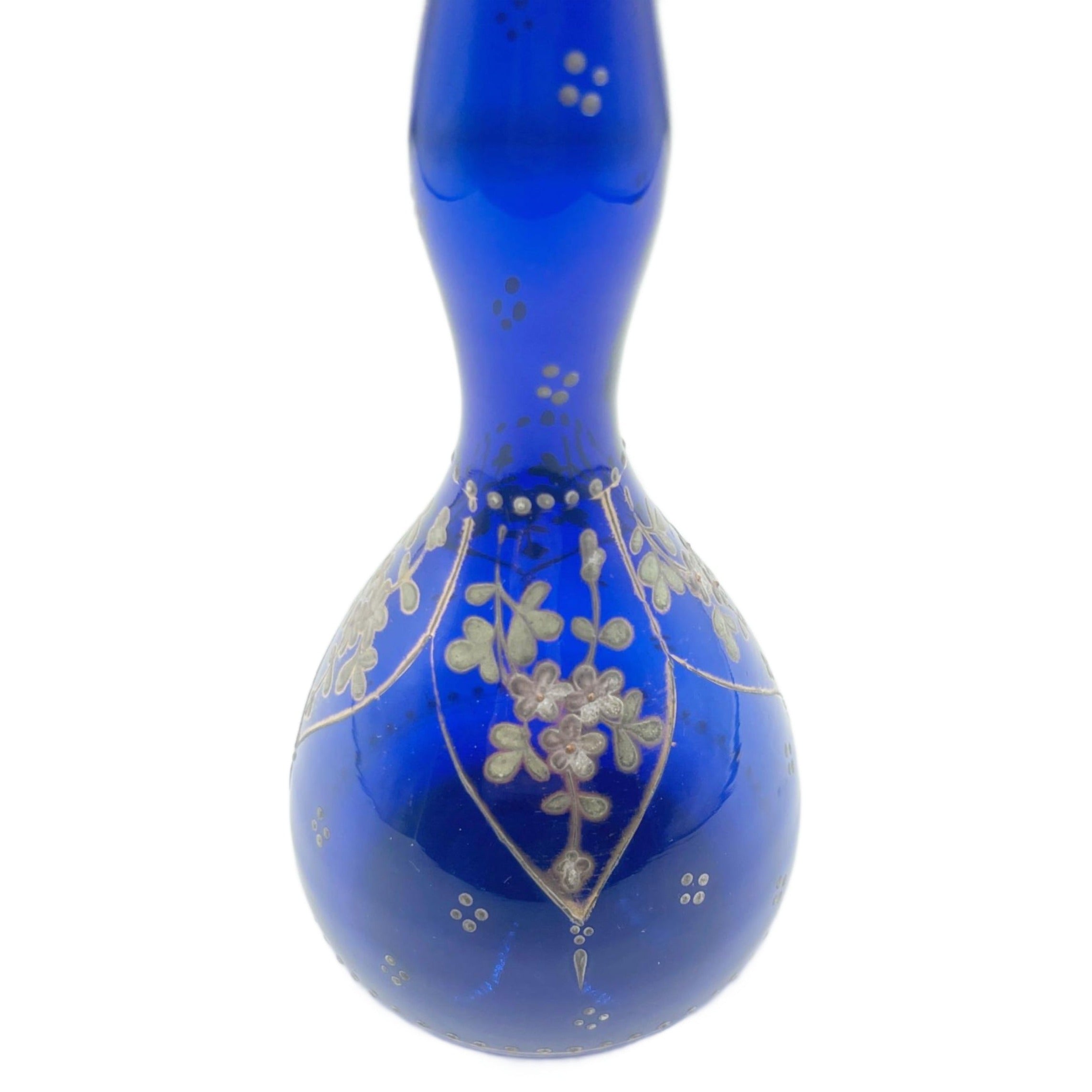 Antique Cobalt Blue Art Nouveau Floral Gilded Barbers Bottle