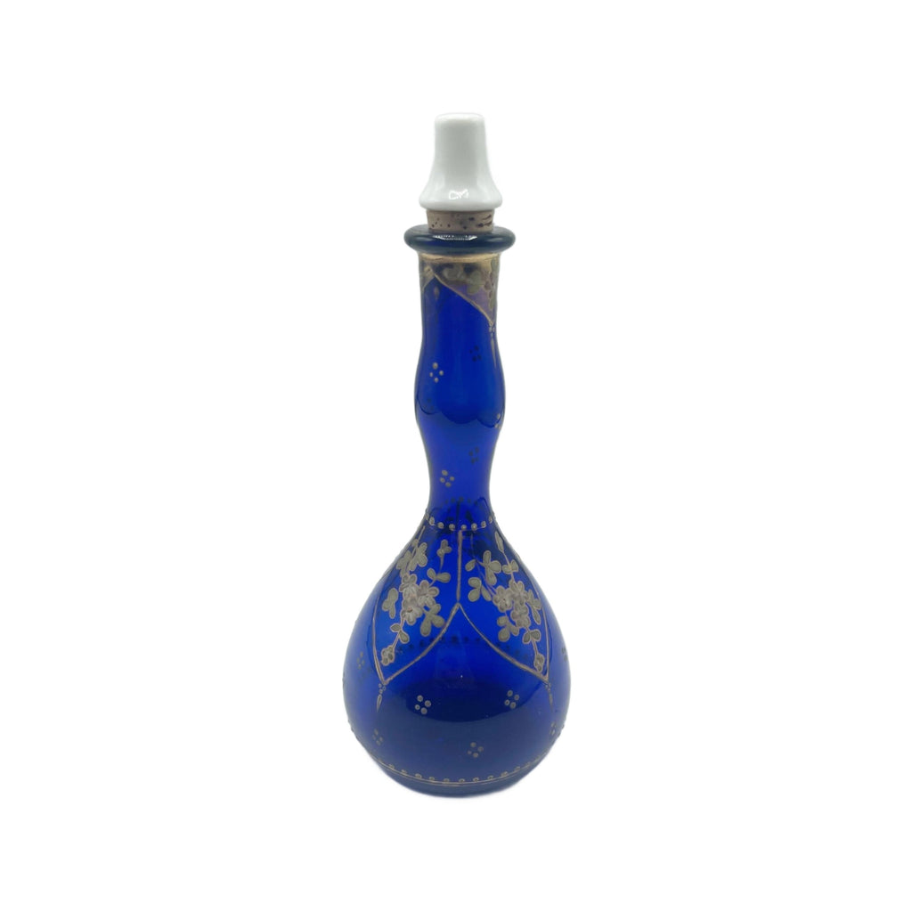 Antique Cobalt Blue Art Nouveau Floral Gilded Barbers Bottle