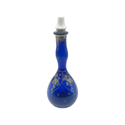 Antique Cobalt Blue Art Nouveau Floral Gilded Barbers Bottle