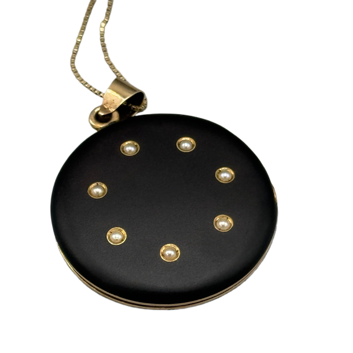 Antique Victorian UNUSED 14K Enamel & Seed Pearl Mourning Locket