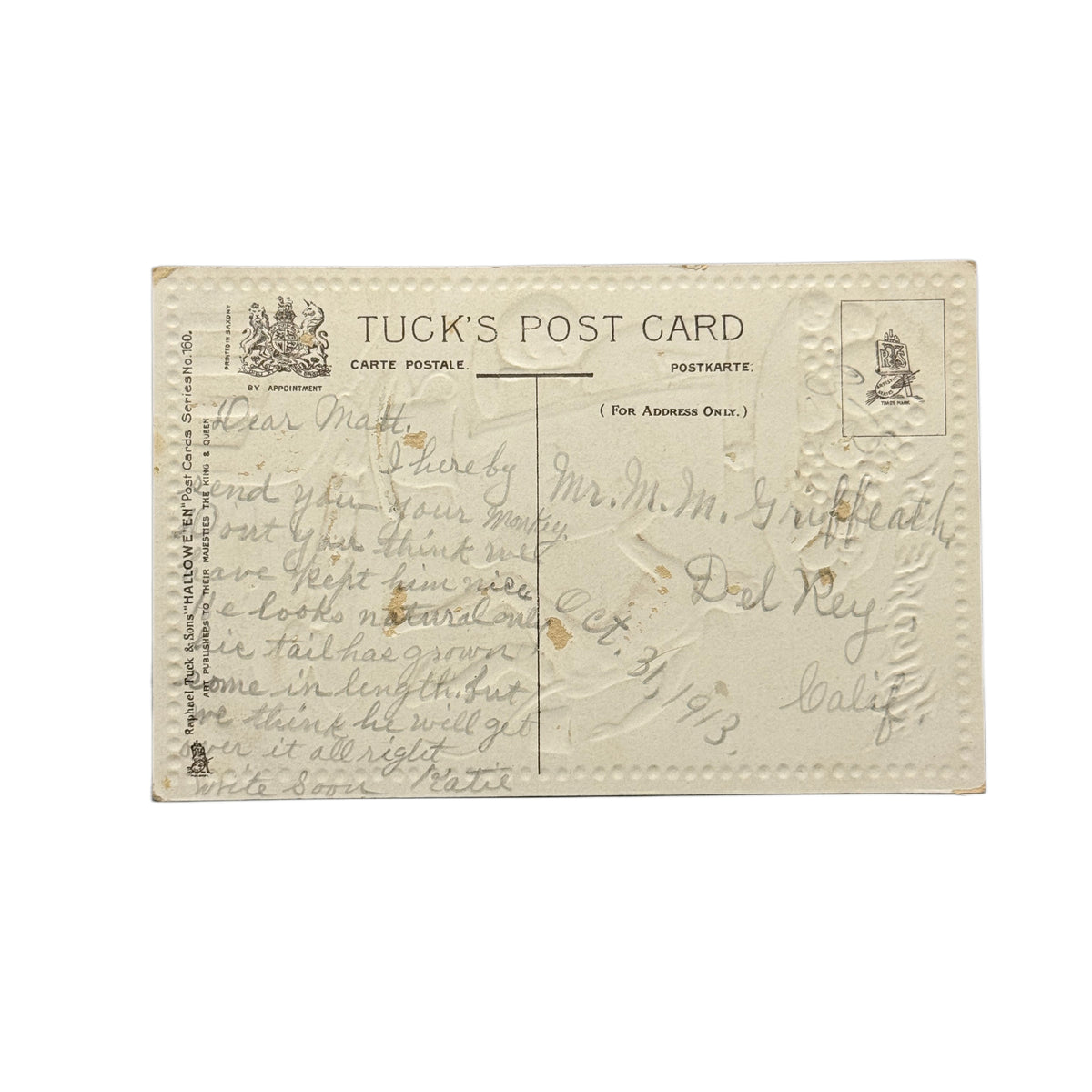 Antique Tucks Halloween Postcard Circa 1913