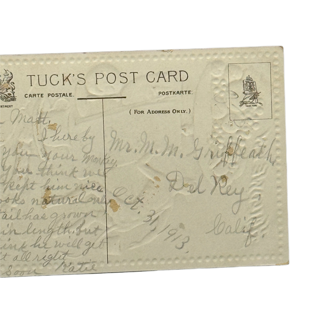 Antique Tucks Halloween Postcard Circa 1913