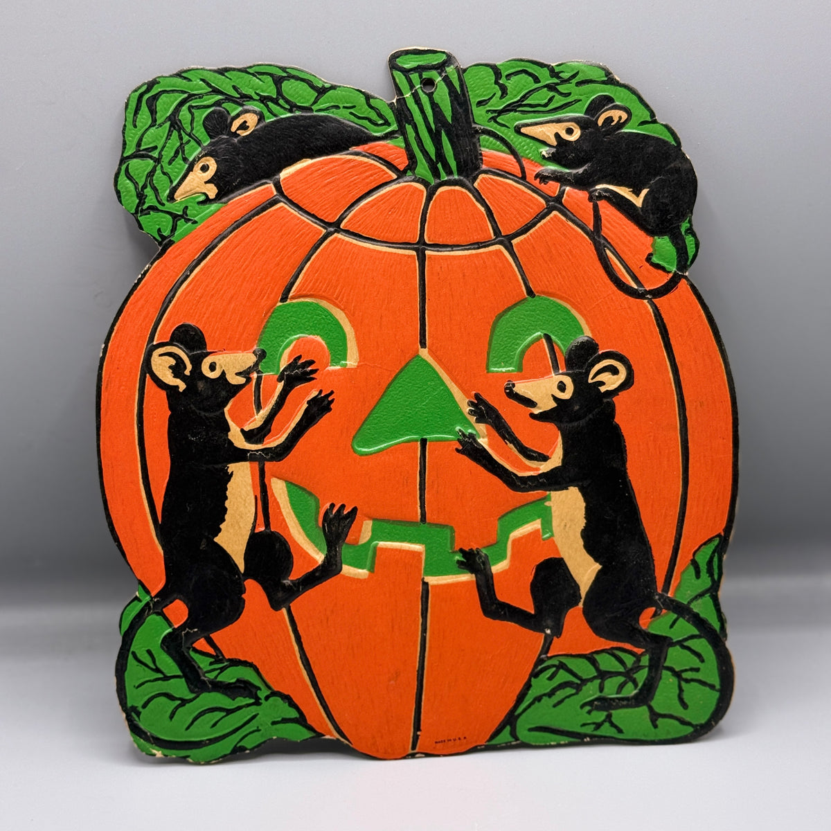 Vintage 1930's-1940's Beistle Halloween Die-Cut Jack O' Lantern & Mice