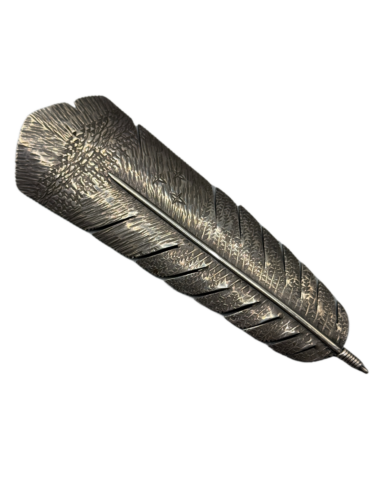 Vintage Signed RI Native American Sterling Silver Feather Brooch
