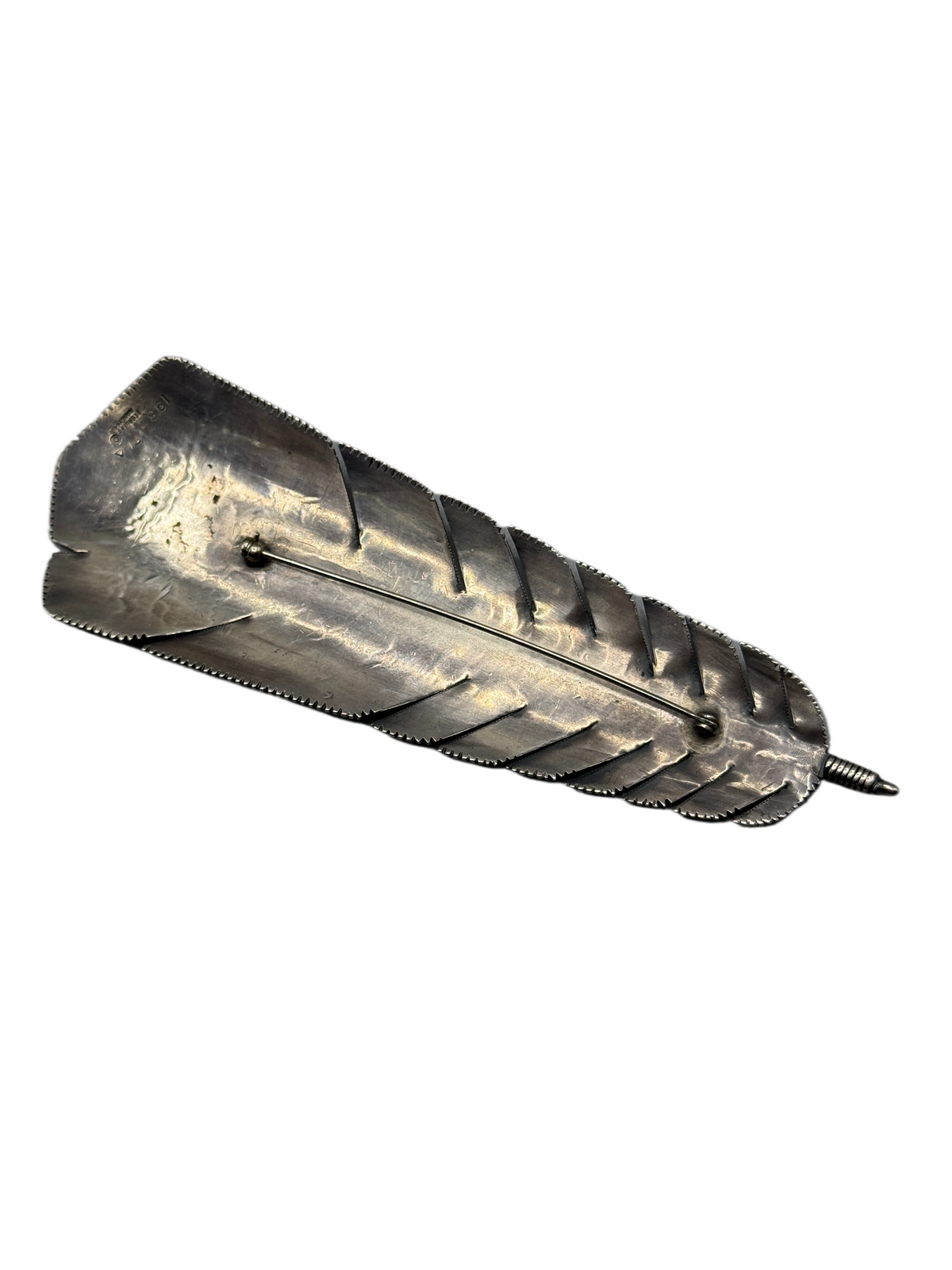 Vintage Signed RI Native American Sterling Silver Feather Brooch